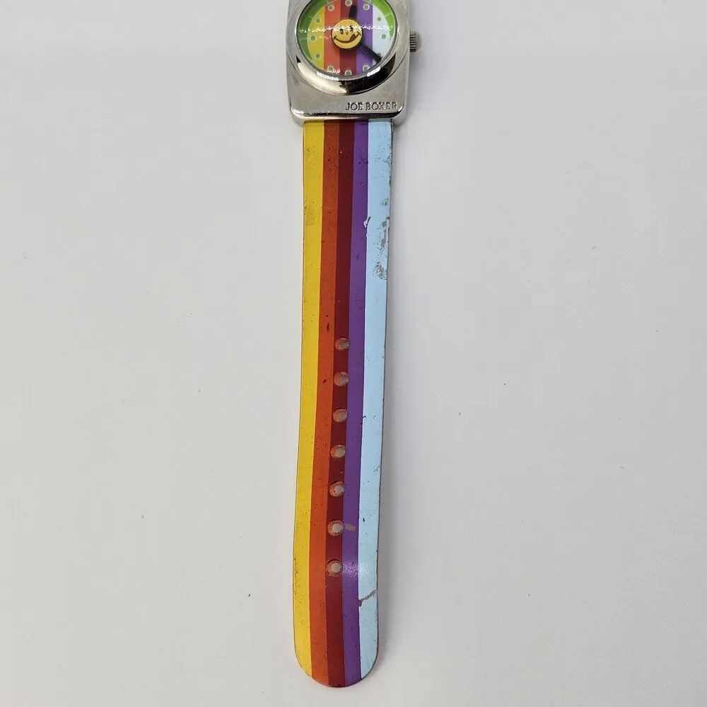 VTG Joe‎ Boxer Women's Watch 24MM Smiley Face Rainbow Plastic Bands New Battery
